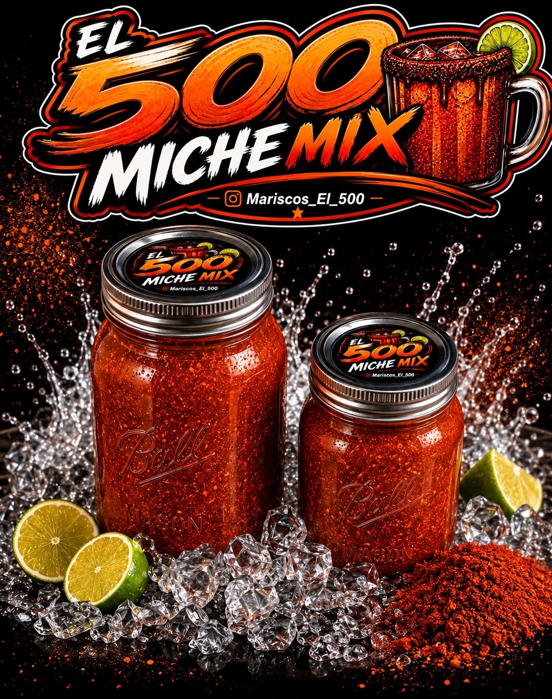 El 500 Miche Mix jars with ice, lime, and chili seasoning